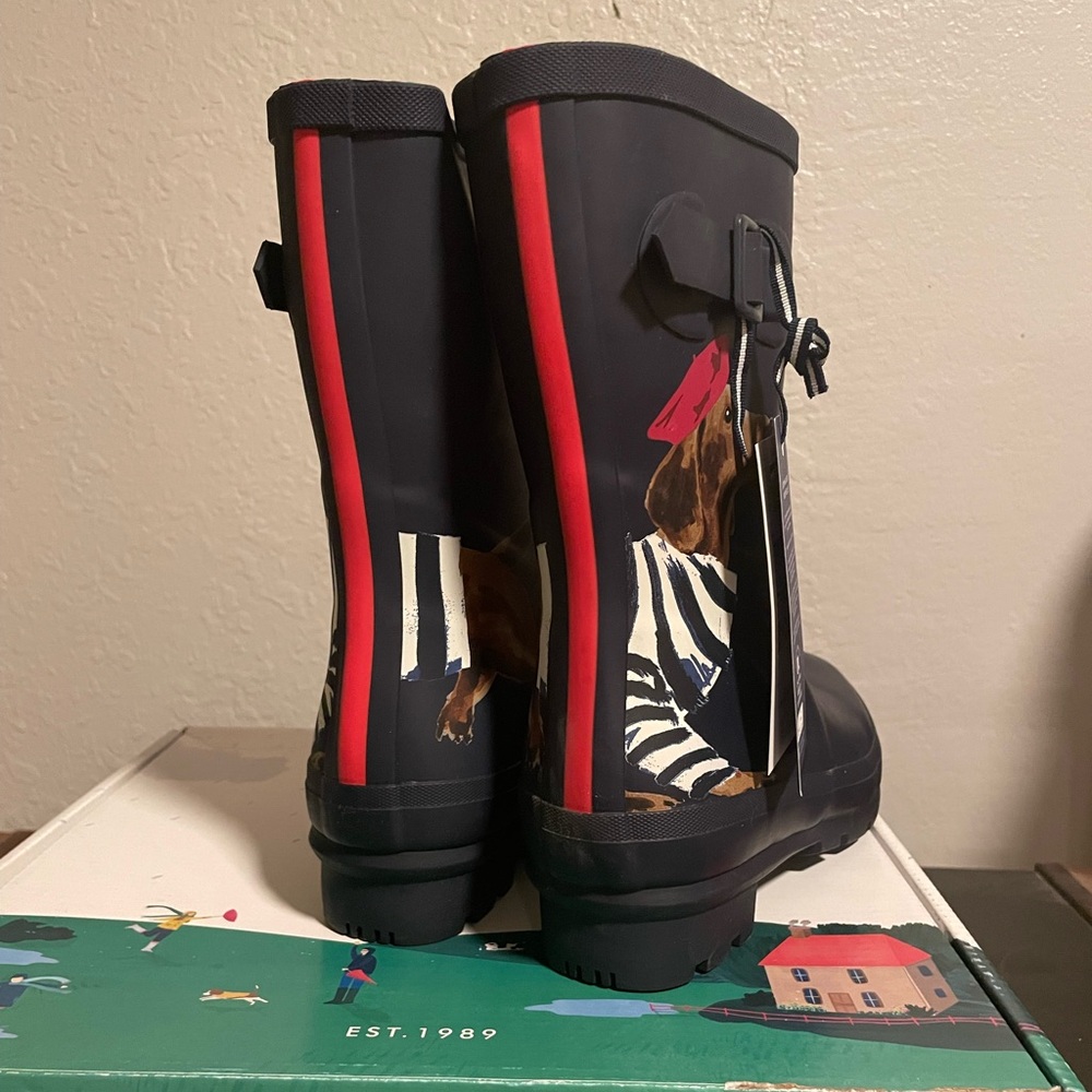 Joules Black Rain Boots with Dachshund Print - Picture 3 of 9